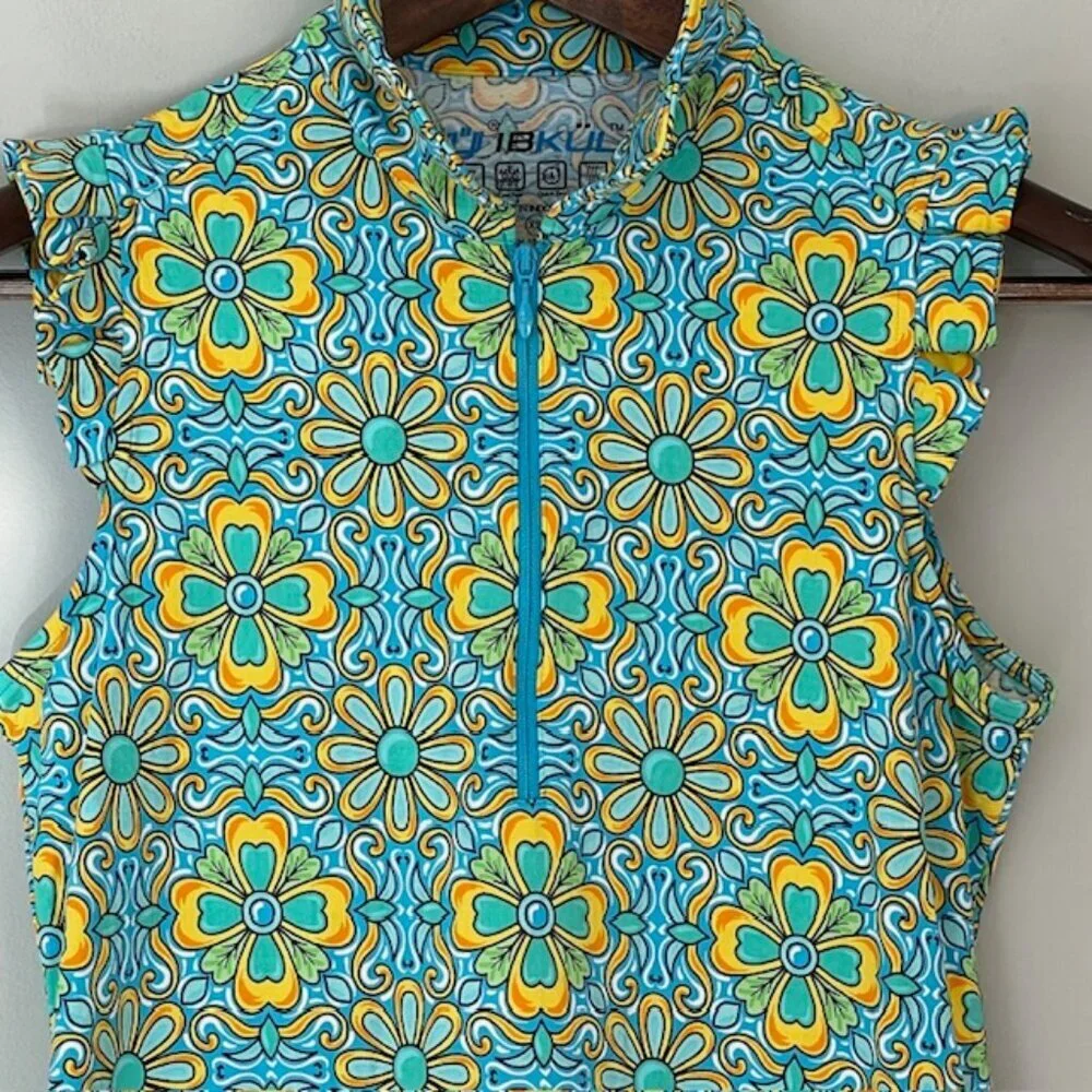 IBKul Scarlet Sleeveless Flutter Sleeve Ruffle Sun Protection Shirt XS - Picture 3 of 8